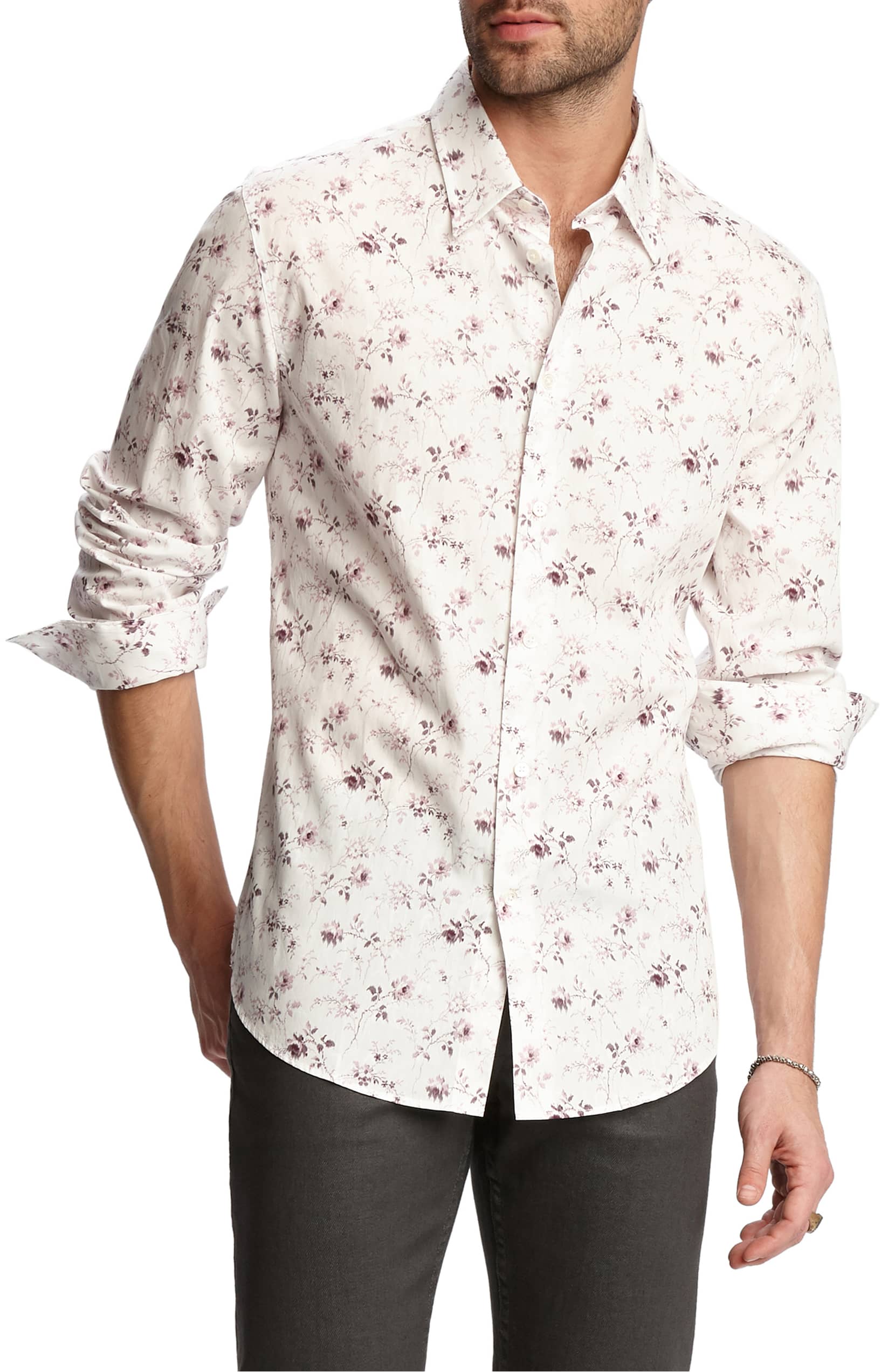 VITryst-Men Floral Print Multicam Leisure Buttoned Stylish Shirt Tops 