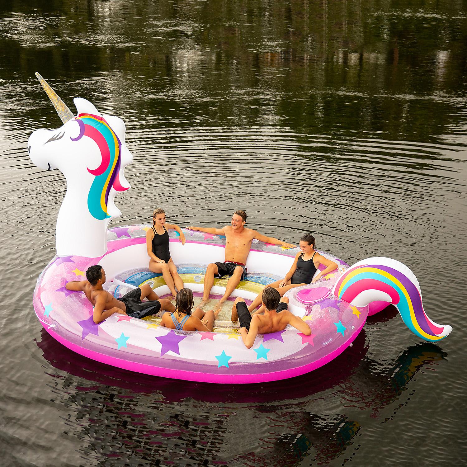 Inflatable Giant Flamingo Party Island For 6 Person Float Lake Raft Boat w/Pump 